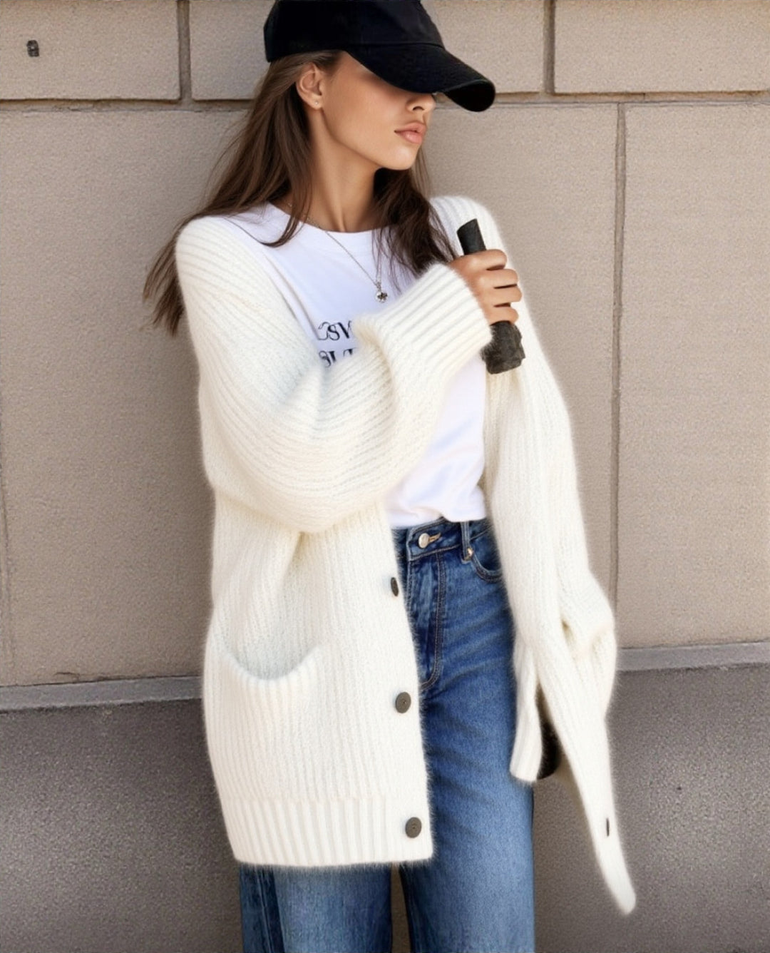 Damen Grobstrick-Cardigan mit einzigartigen Strukturmustern und praktischen Taschen Heidi-Mode