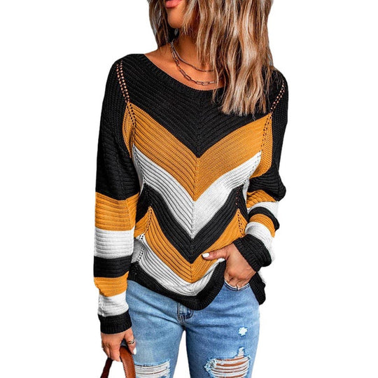 Damen Lässiger Strickpullover mit Chevron-Muster und luftigem Schnitt Heidi-Mode