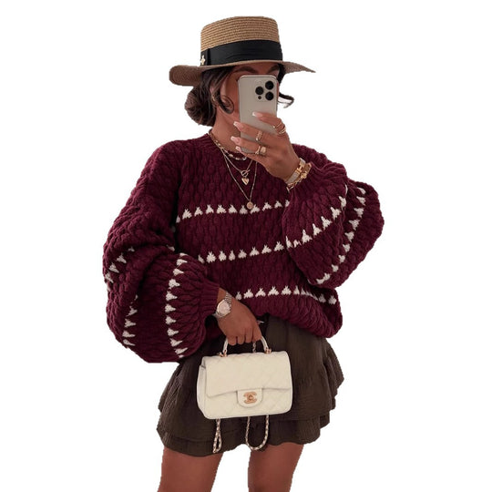 Damen modischer Pullover mit weitem Schnitt und strukturiertem Design Heidi-Mode