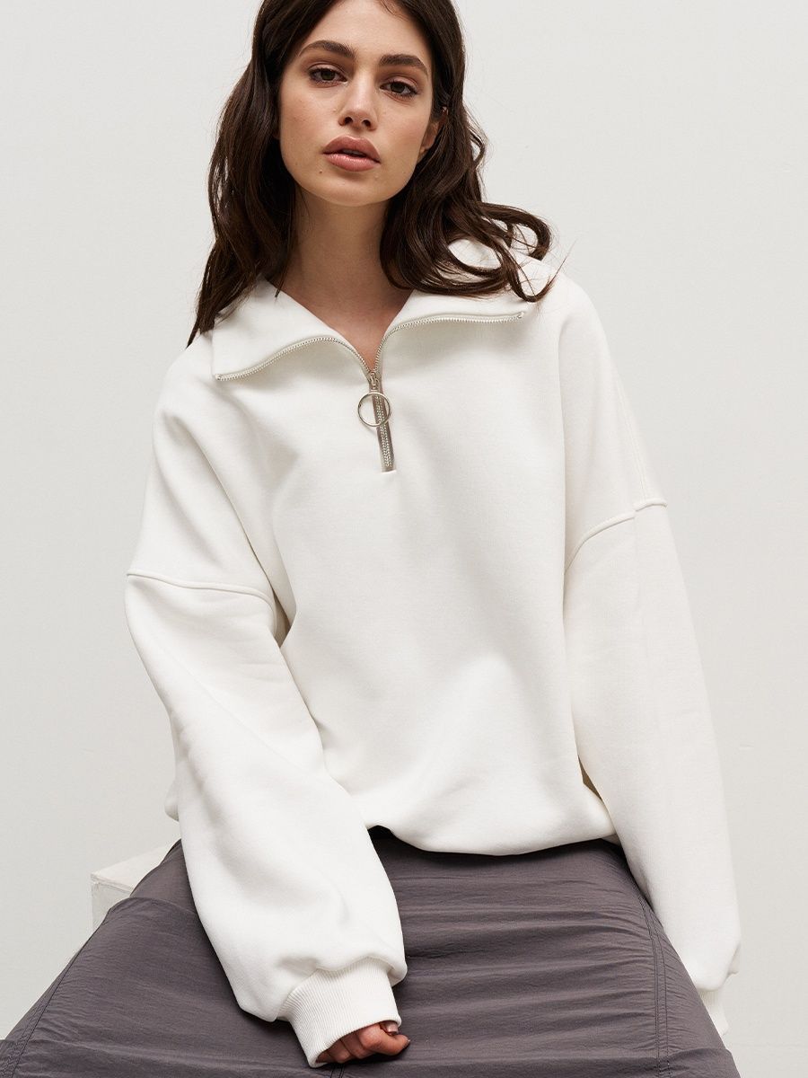 Damen Sweatshirt mit hohem Kragen und Reißverschlussdetail Heidi-Mode