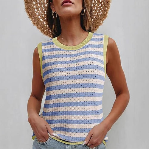 Damen ärmelloses Streifenoberteil mit strukturiertem Strickmuster Heidi-Mode