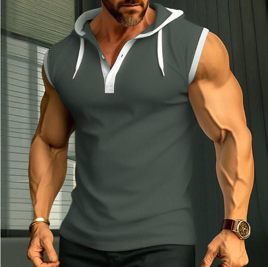 Herren ärmelloses Polo-Shirt mit stylishem Kapuzenkragen Heidi-Mode