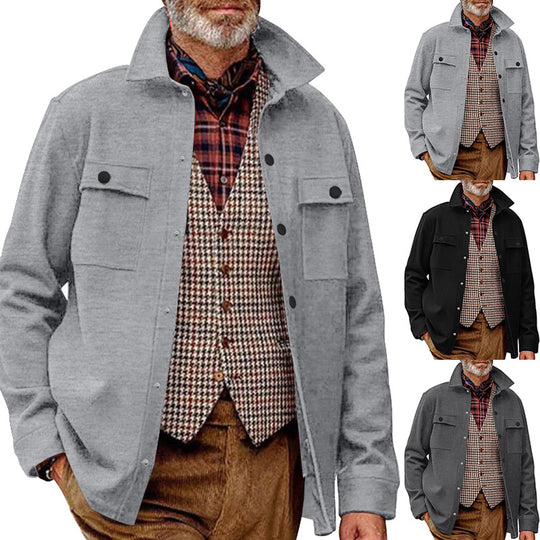 Herren Fleece-Hemdjacke mit zwei Brusttaschen und modischem Stehkragen Heidi-Mode