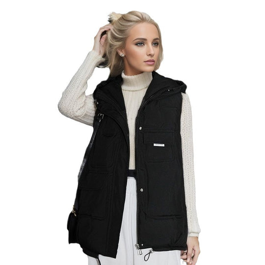 Damen modische gesteppte Weste mit praktischen Taschen und wandelbarem Kragen Heidi-Mode