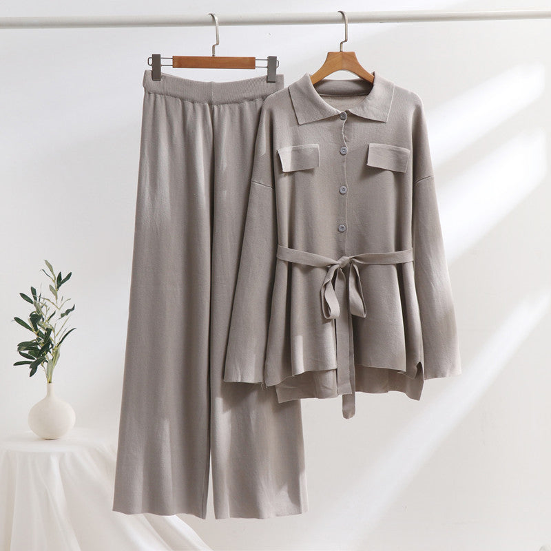 Damen komfortables Zweiteiler-Set mit Bindeband und lässigem Schnitt Heidi-Mode