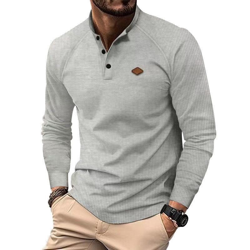 Herren Langarm-Henley-Shirt mit strukturierter Oberfläche und modischen Knopfdetails Heidi-Mode