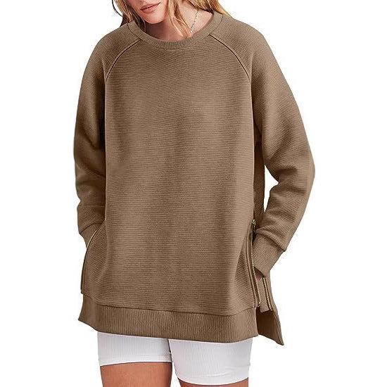 Damen lässiger Sweatshirt mit Seitentaschen und Reißverschluss Heidi-Mode