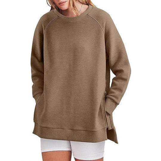 Damen lässiger Sweatshirt mit Seitentaschen und Reißverschluss Heidi-Mode