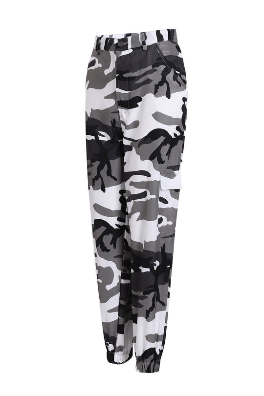 Damen Cargohose im modernen Camouflage-Stil mit elastischem Bund und Taschen Heidi-Mode