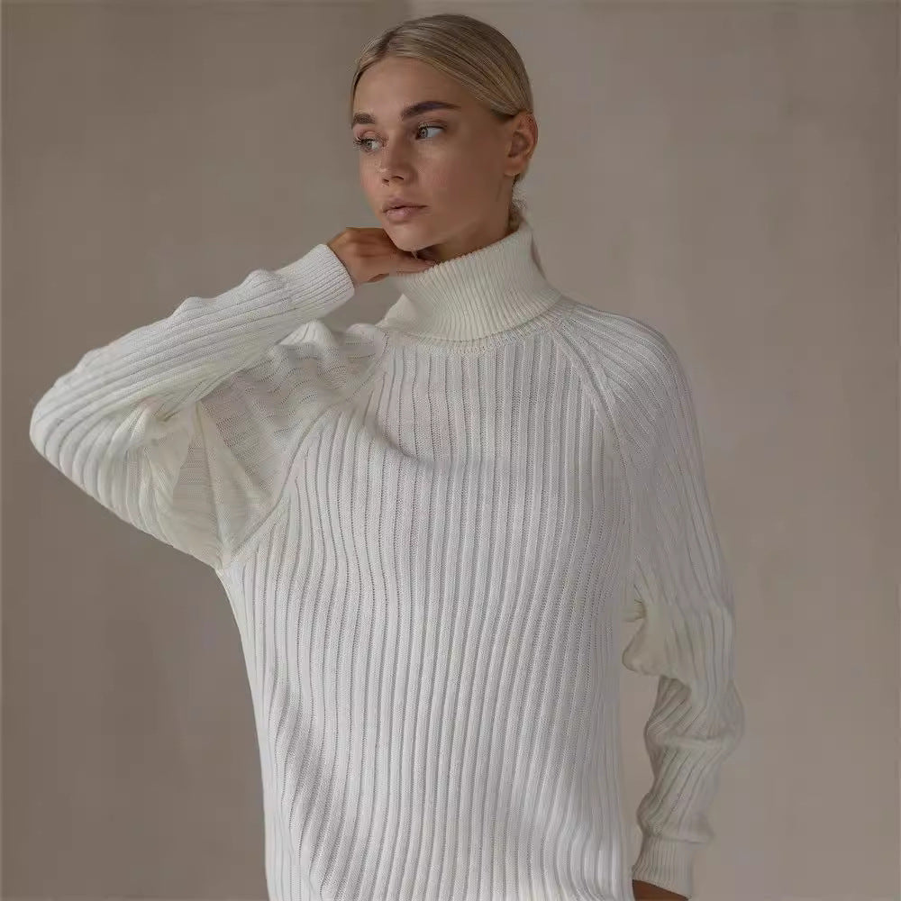 Damen Strickkleid mit hohem Kragen und großen Ärmeln Heidi-Mode