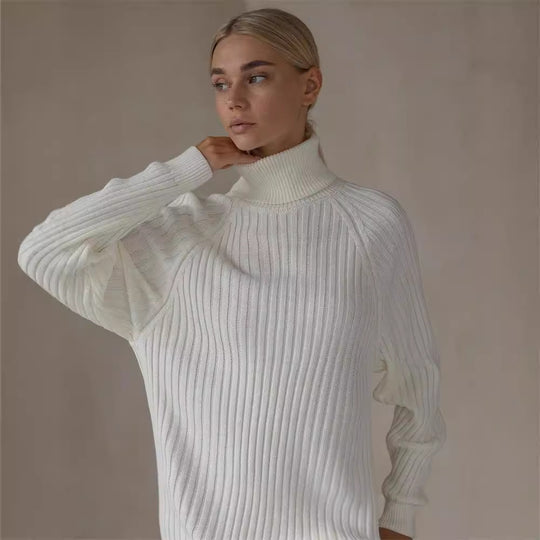 Damen Strickkleid mit hohem Kragen und großen Ärmeln Heidi-Mode