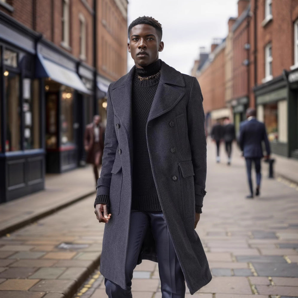 Herren eleganter Dufflecoat mit tiefem Revers und praktischen Taschen Heidi-Mode