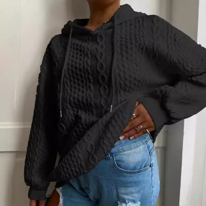 Damen Oversized Strickpullover mit kreativem Kabeleffekt und Kapuze Heidi-Mode