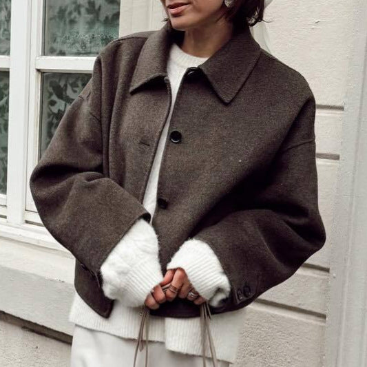 Damen oversized Wolljacke mit elegantem Kragen Heidi-Mode