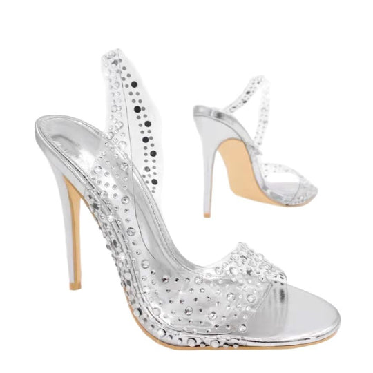 Damen Glamouröse High Heel Sandalen mit funkelndem Strassbesatz Heidi-Mode