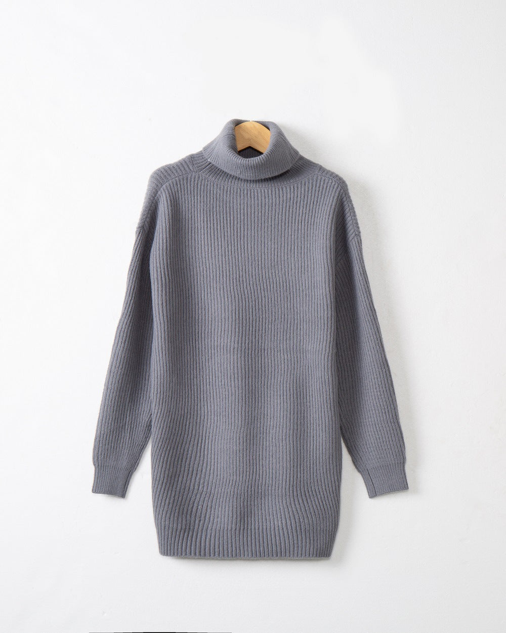 Damen Grobstrick Kleid mit hohem Kragen und weitem Schnitt Heidi-Mode