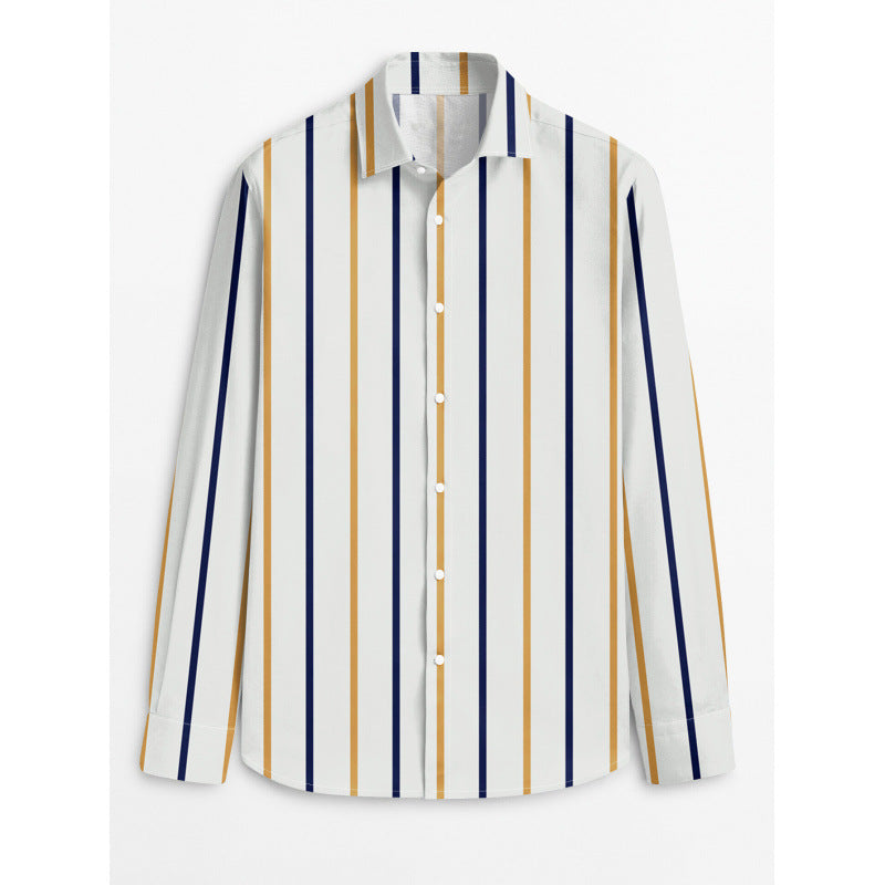 Herren Langarmhemden mit farblich abgestimmtem Streifenmuster Heidi-Mode