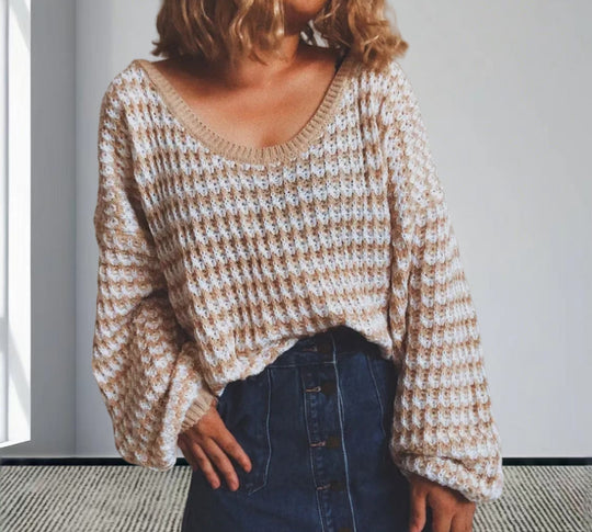 Damen Oversized Strickpullover mit off-Shoulder Design und modischem Rippenmuster Heidi-Mode
