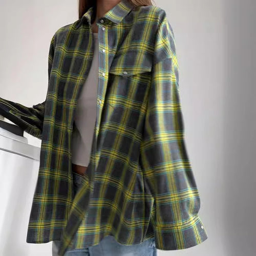 Damen Gemütliches Karoshirt mit hohem Kragen und Knopfverschluss Heidi-Mode