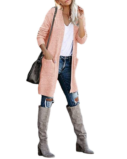 Damen Lange Strickjacke mit offenem Schnitt und lässigem Design Heidi-Mode