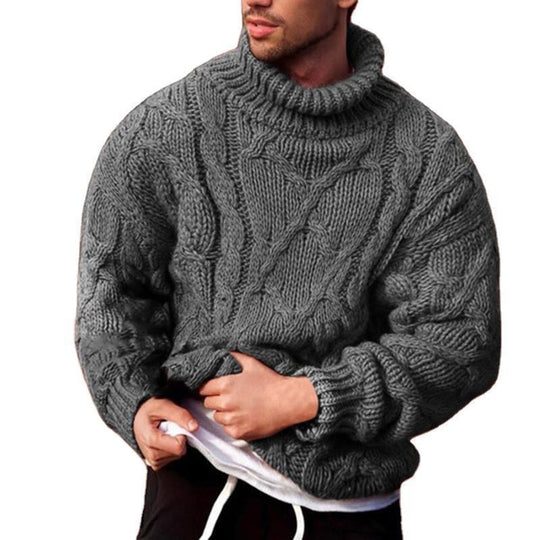Herren Strickpullover mit hohem Kragen und strukturiertem Zopfmuster Heidi-Mode
