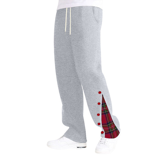 Herren bequeme Freizeithose mit seitlichen Knopfdetails und Karomuster Heidi-Mode