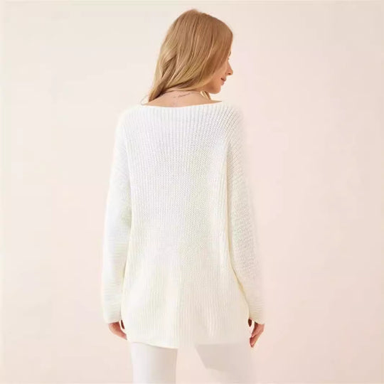 Damen lässiger V-Ausschnitt Pullover mit strukturiertem Strickmuster Heidi-Mode