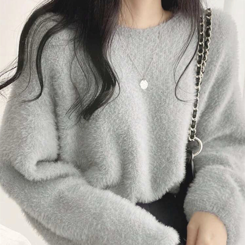 Damen Flauschiger Pullover mit weitem Schnitt und modischem Design Heidi-Mode