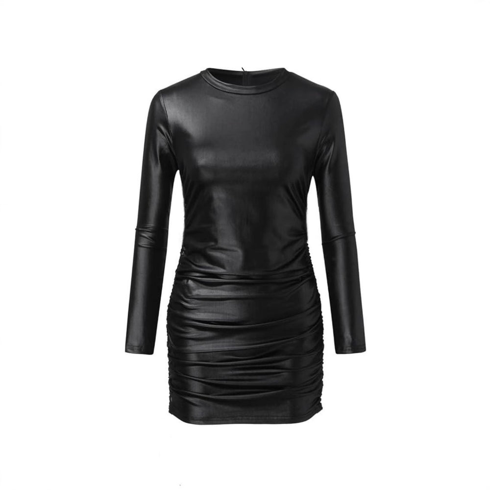 Damen Figurbetontes Kunstlederkleid mit Rüschen Heidi-Mode