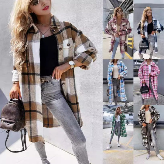Damen Karierter Hemdblusenmantel aus weichem Baumwollmix Heidi-Mode