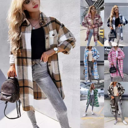 Damen Karierter Hemdblusenmantel aus weichem Baumwollmix Heidi-Mode