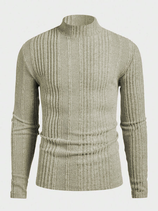 Herren Strickpullover mit hohem Kragen und Rippstruktur Heidi-Mode