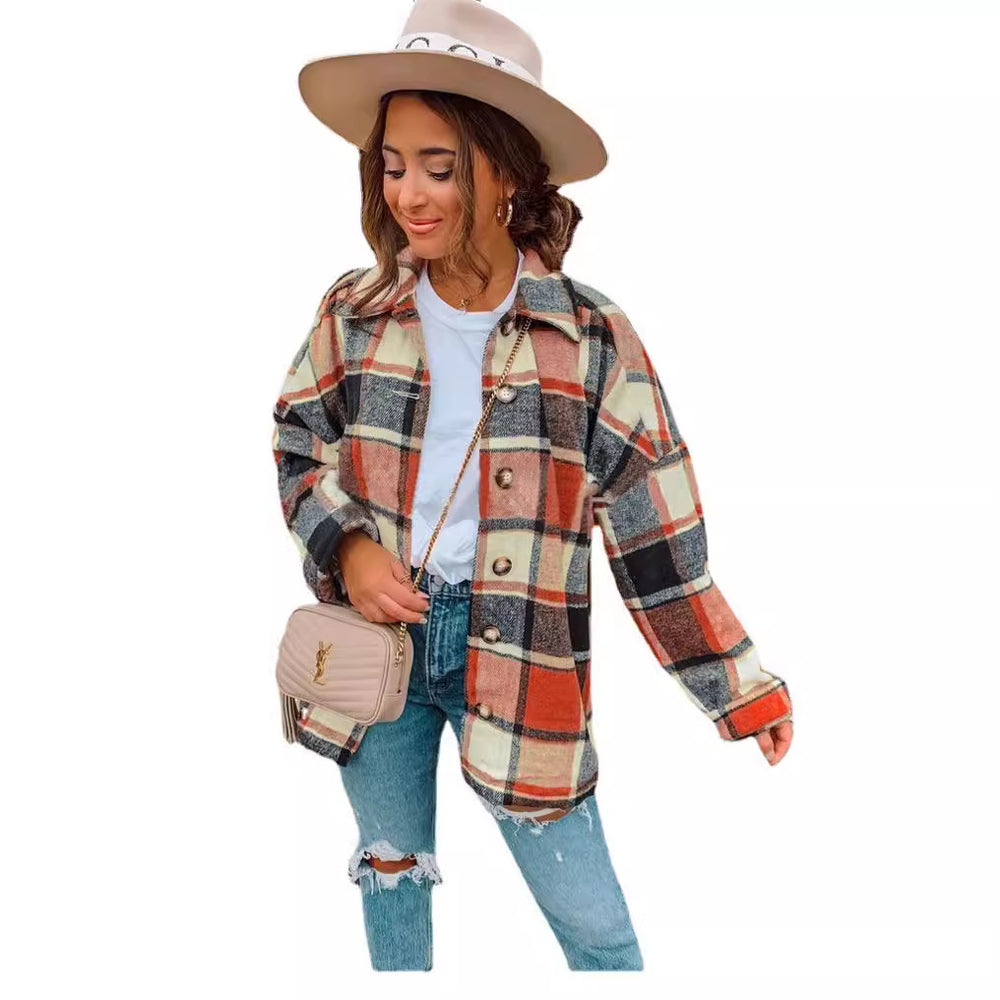 Damen lässige karierte Flanelljacke mit Knopfdetails Heidi-Mode