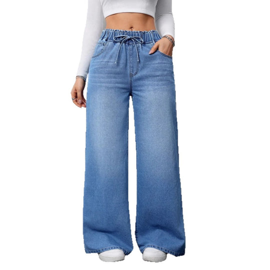 Damen Hochtaillierte Weite Jeans mit bequemem Kordelzug Heidi-Mode