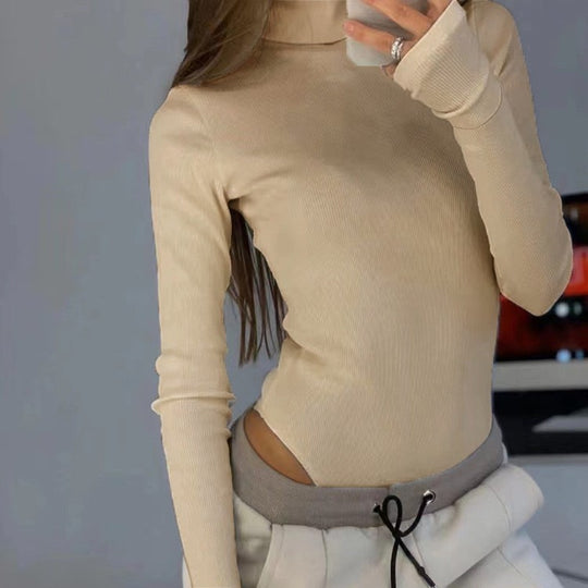 Damen figurbetontes Langarmoberteil mit hochgeschlossenem Design Heidi-Mode
