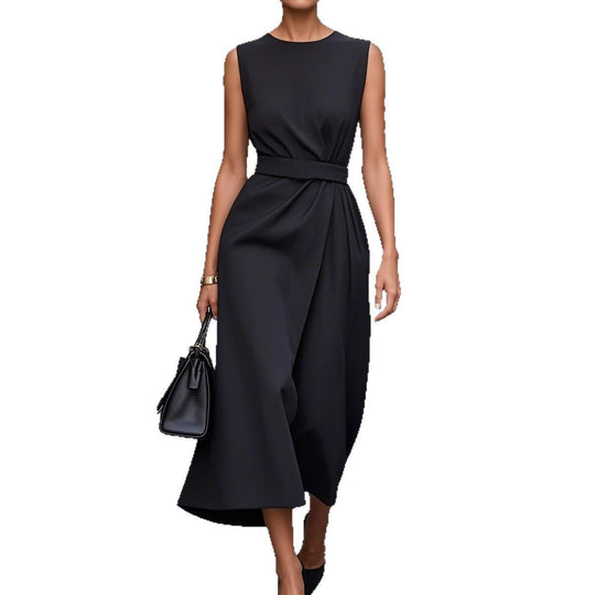 Damen elegantes Maxikleid mit asymmetrischem Schnitt und Taillengürtel Heidi-Mode