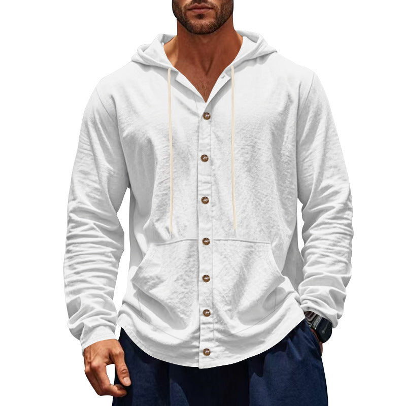 Herren Kapuzenshirt mit Knopfleiste und praktischen Taschen Heidi-Mode