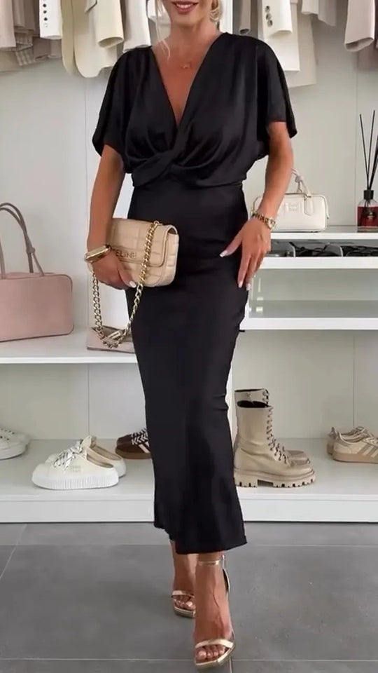 Damen Elegantes Wickelkleid aus satinierter Baumwolle Heidi-Mode