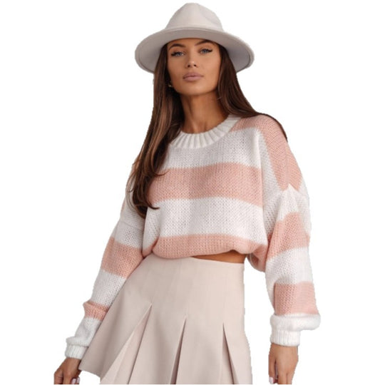 Damen lässiger Strickpullover mit luftiger Struktur und lockeren Ärmeln Heidi-Mode