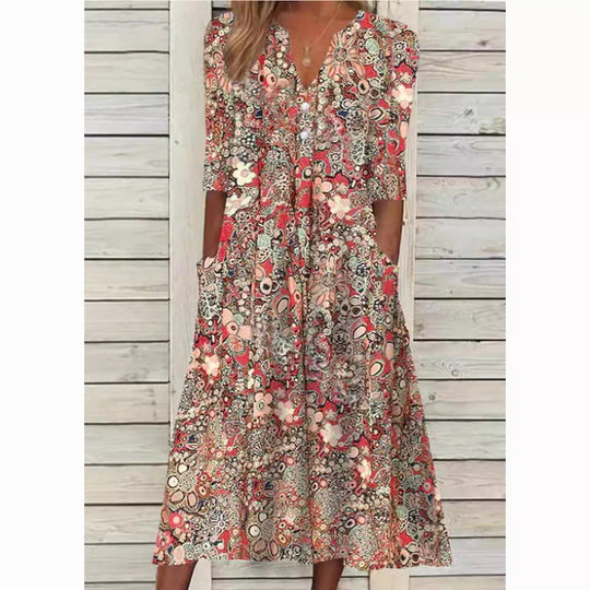 Heidi-Mode | Stilvolle Blumige Hemdblusenkleid