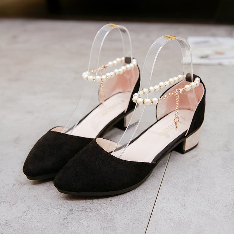 Damen Elegant geschnittene Pumps mit modischem Absatz und perlenverziertem Riemen Heidi-Mode