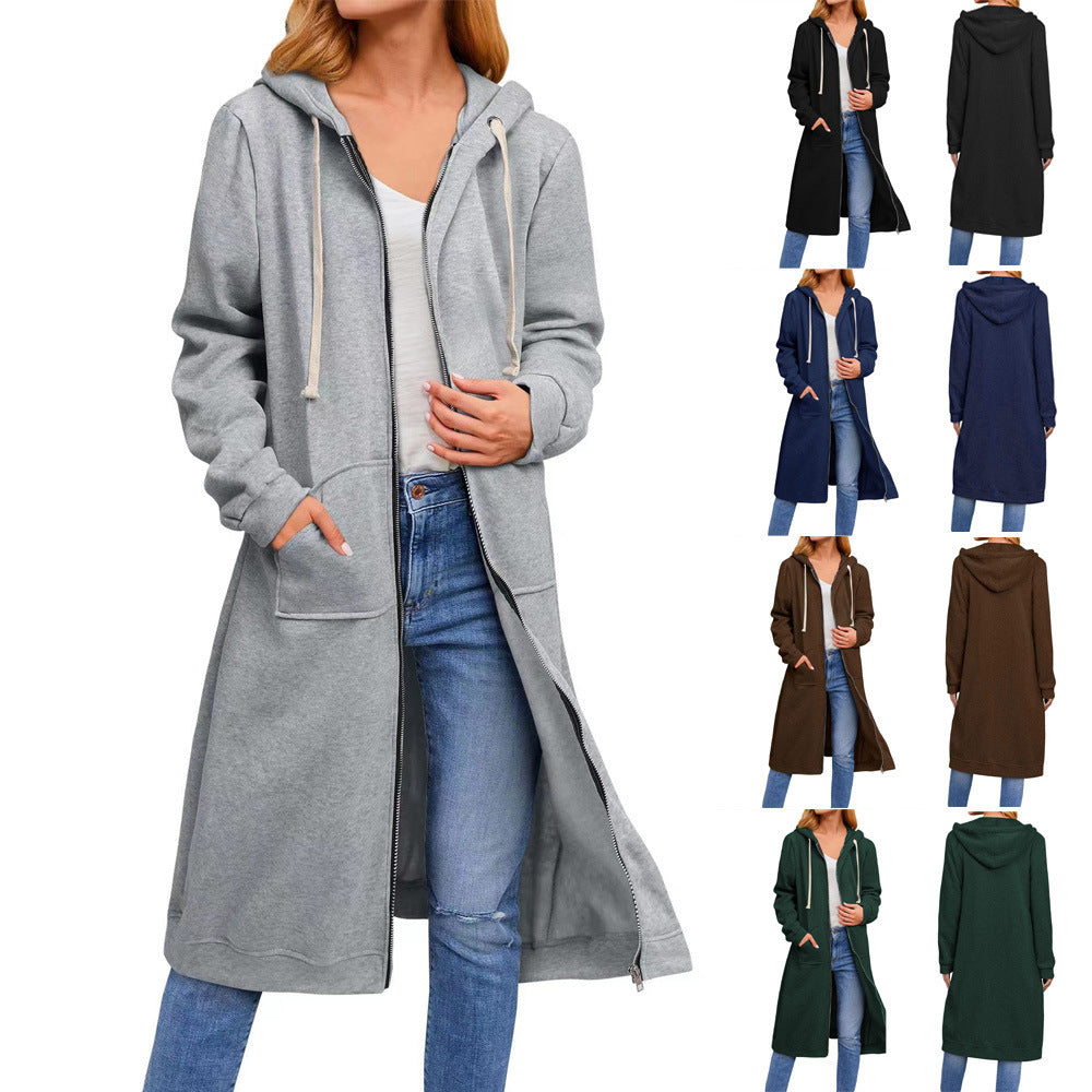 Damen Long Hoodie-Jacke aus bequemen Sweatmaterial mit Taschen Heidi-Mode