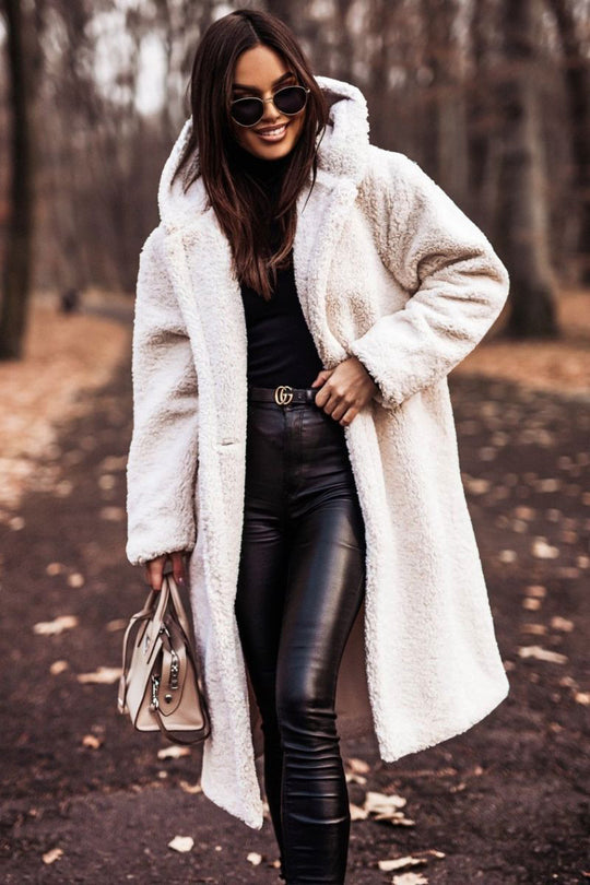Damen kuschelige Teddyjacke im Oversized-Stil mit Kapuze Heidi-Mode