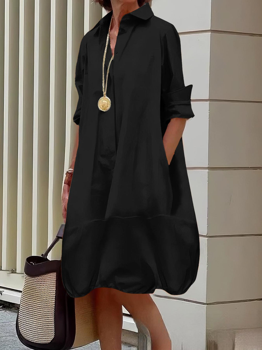 Damen Lässiges Hemdblusenkleid mit weit geschnittenem Saum Heidi-Mode