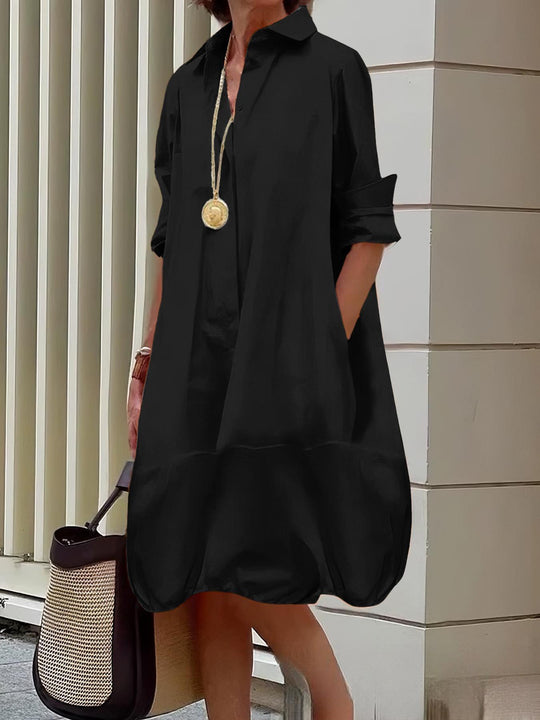 Damen Lässiges Hemdblusenkleid mit weit geschnittenem Saum Heidi-Mode