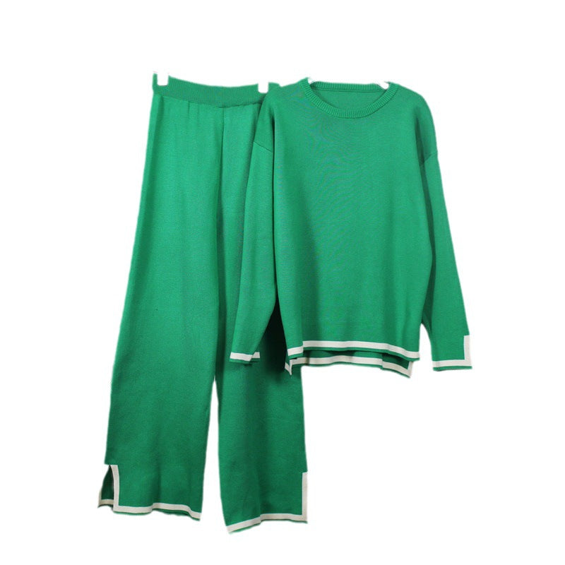 Damen Freizeit-Strickset mit kontrastierenden Abschlüssen Heidi-Mode