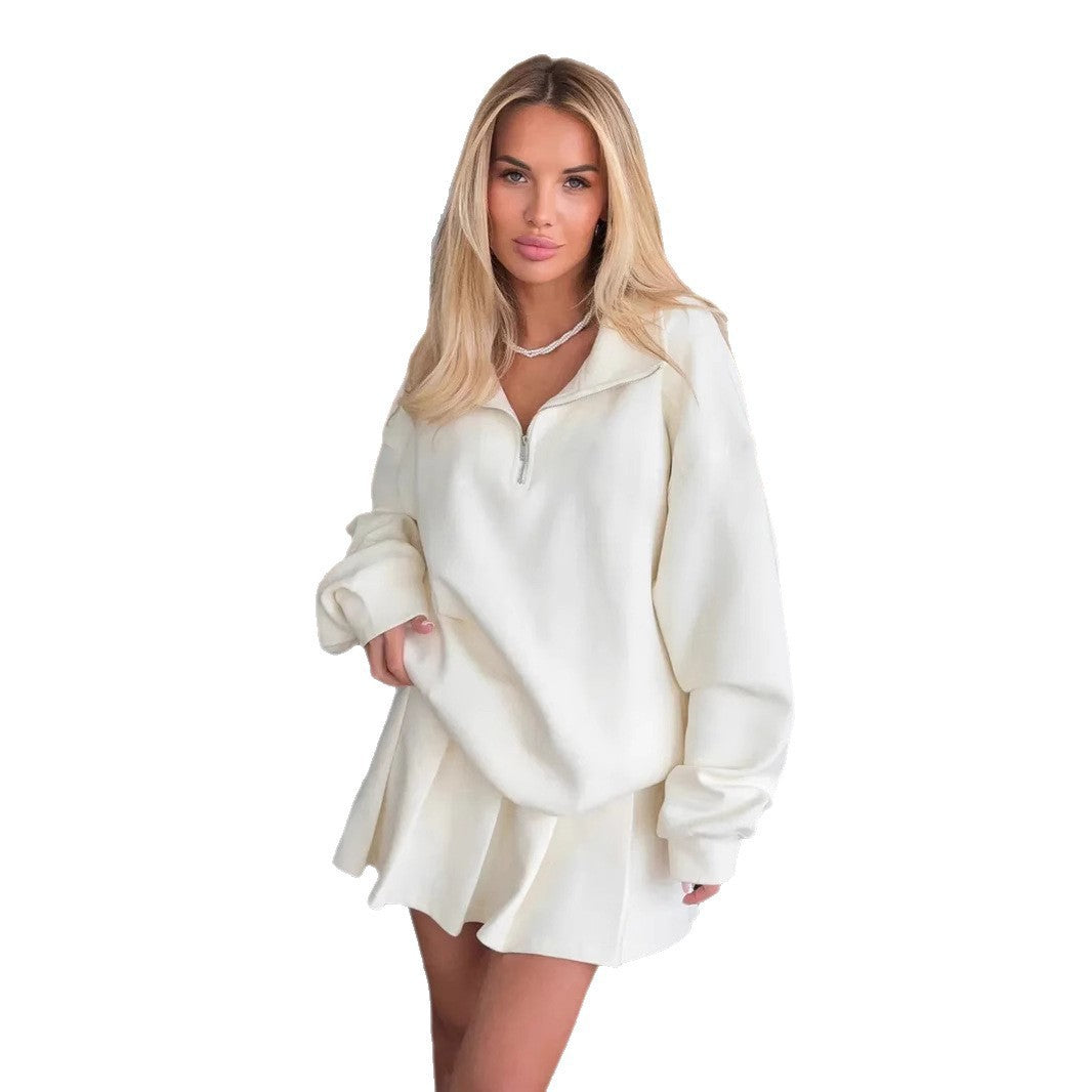Damen sportlicher Pullover mit Kordelzug und Reißverschluss Heidi-Mode