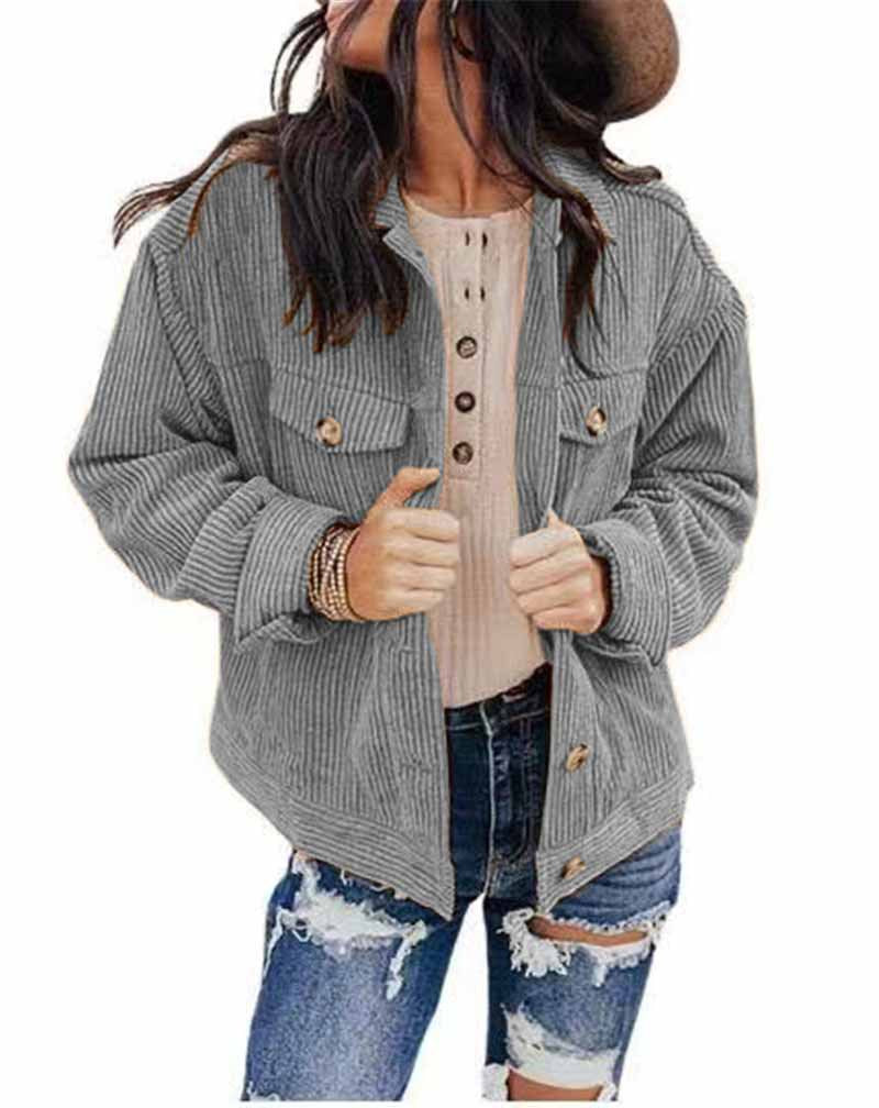 Damen lässige Kordjacke im Oversized-Schnitt mit Knopfdetails Heidi-Mode