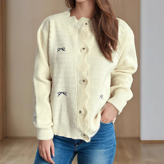 Damen Strickjacke mit verspieltem Knopf-Detail und schöner Struktur Heidi-Mode