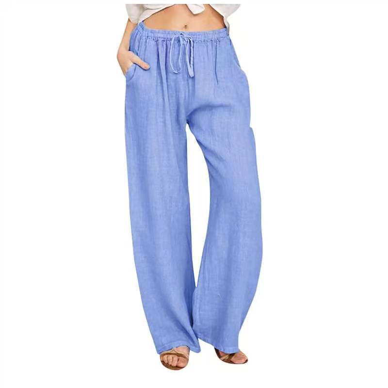 Damen Leichte Sommerhose mit elastischem Bund und weiten Beinen Heidi-Mode